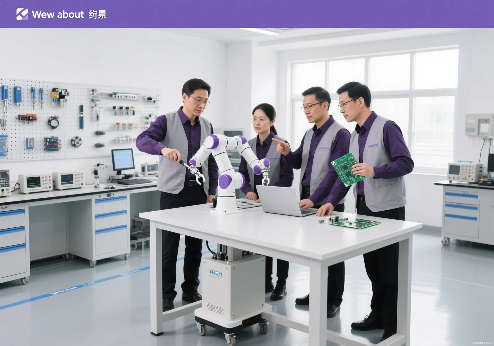 SHANGQU.AI team validating robots in a bright R&D lab