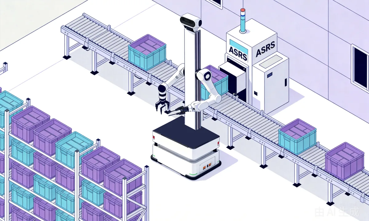 AgentBot B robot handling totes on an ASRS conveyor line
