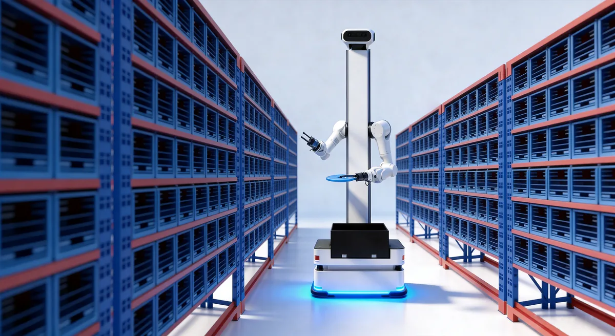 AgentBot H robot operating between high-bay racking aisles