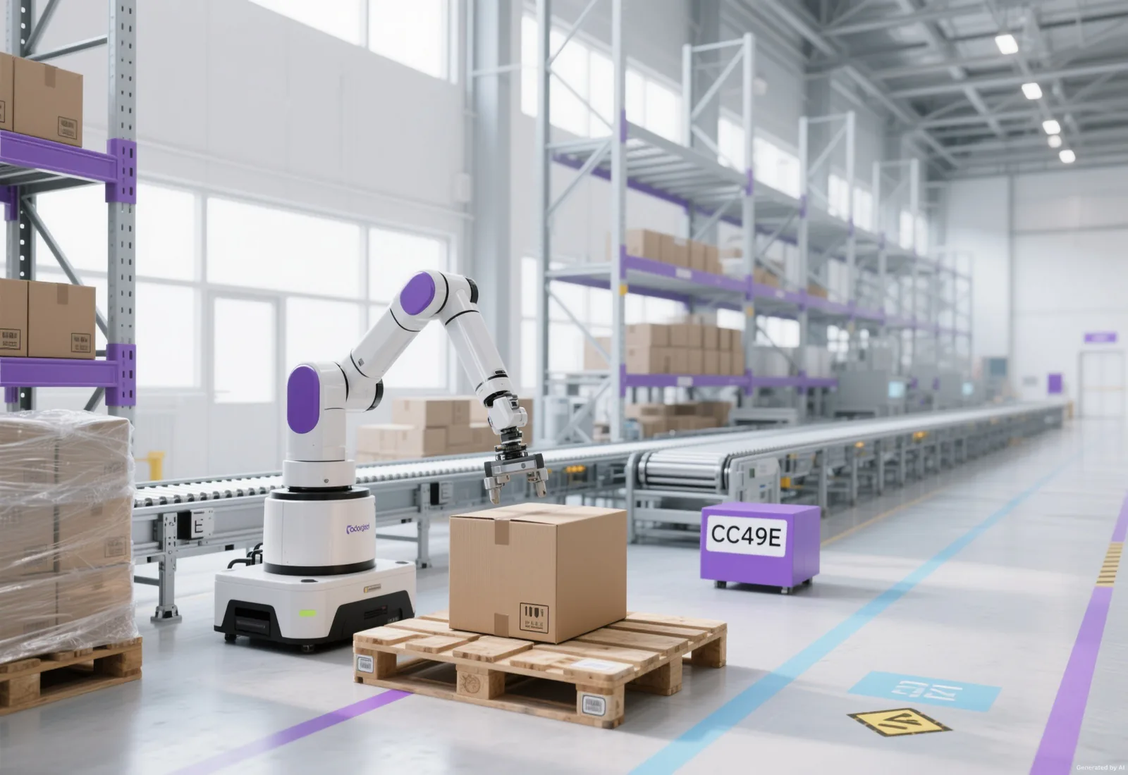 Mobile robot operating in an industrial packaging facility